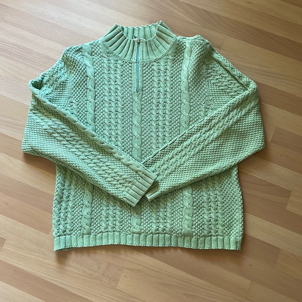 Green cable knit quarter zip